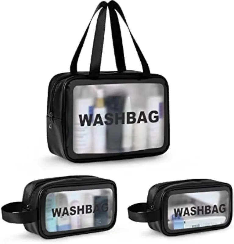 KASHIVAL Clear Travel Toiletry Bags Set, Waterproof Organizer Pouches, Large Capacity Storage Cases for Cosmetics, Accessories, 3 Pack (Black) Rs. 99