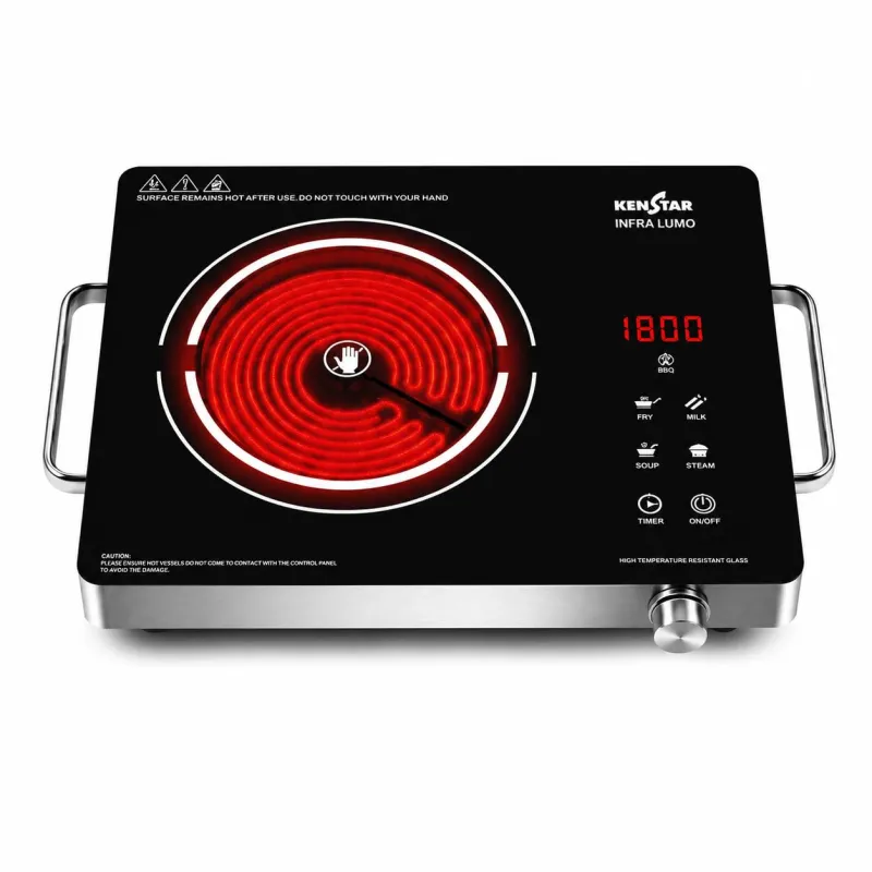 Kenstar Infra LUMO 2000W Infrared Stove with 11 Power Levels, 4 Preset Modes, Toughened Glass Top and Timer Function Silver Black Rs. 2099