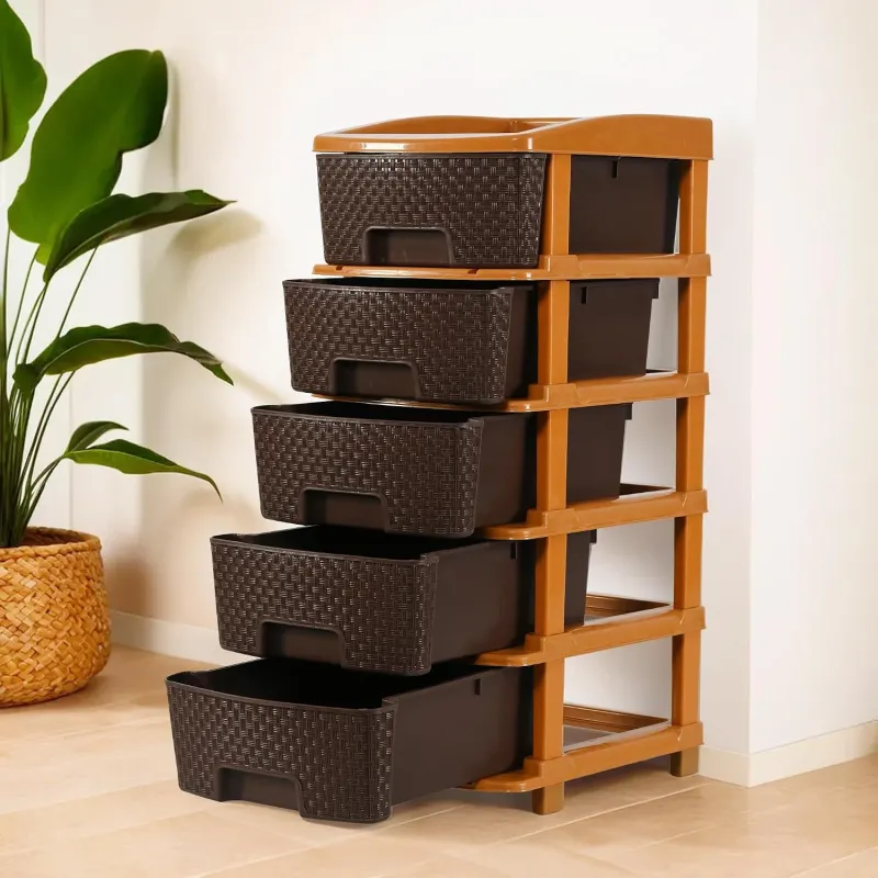 Kuber Industries 5-Layer & 48 Ltr Plastic Drawer Storage Organiser | Modular Kitchen & Toy Organizer For Kids Room | Chocolate Brown Rs. 924