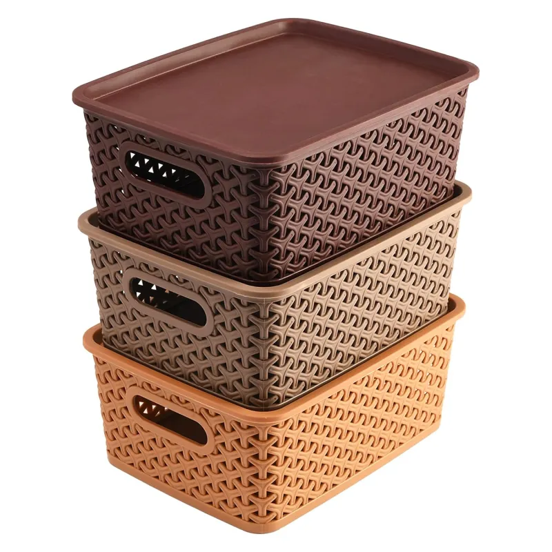 Kuber Industries Multipurpose Solitaire Storage Basket with Lid|Strong Plastic Material & Side Grip|Size Small 25 x 19 x 10.5,Pack of 3 Rs. 274