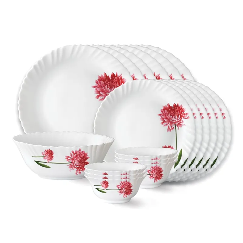 Larah by Borosil Belle Fluted Series Opalware Dinner Set | 19 Pieces for Family of 6 | Microwave & Dishwasher Safe | Bone-Ash Free | Crockery Set for Rs. 1003