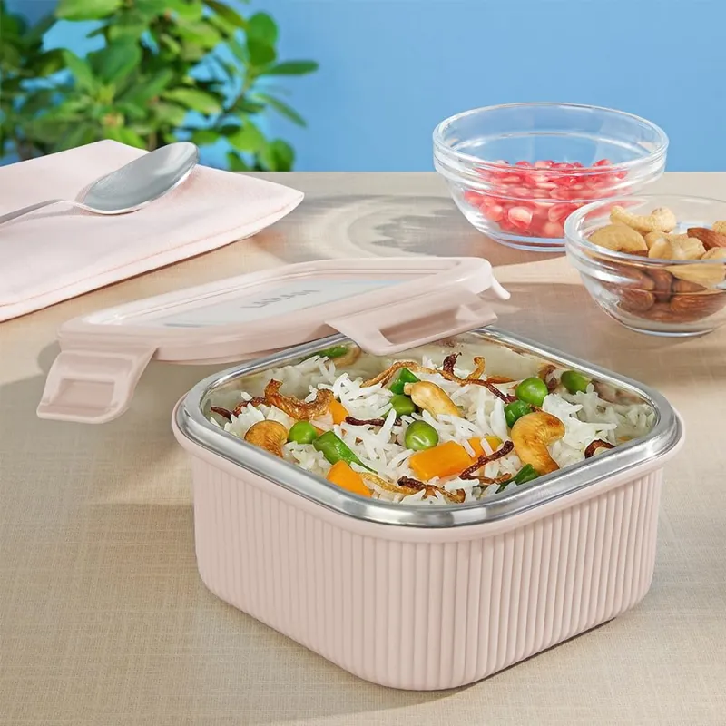 Larah by BOROSIL Freshbyte Food Storage Container with Airtight Stainless Steel Lid | Fridge Container for Lunchbox | Food Grade | Microwave Safe Rs. 249