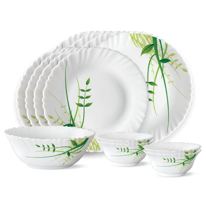 Larah by Borosil Green Herbs Opalware Dinner Set, 13-Pieces, White Rs. 780