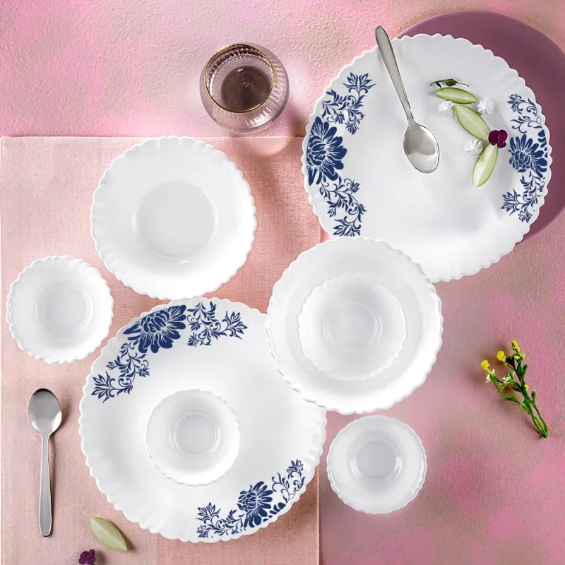 Larah by Borosil Silk Series Leona Opalware Dinner Set with Steel Spoon | 33 Pcs for Family of 6 | Microwave & Dishwasher Safe | Bone-Ash Free | Rs. 1777