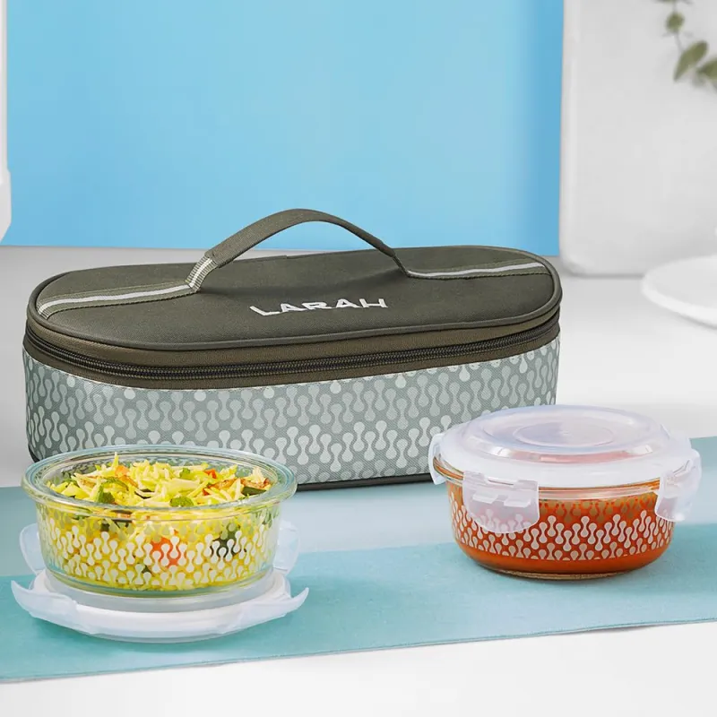 Larah Glassware Gracia Green Borosilicate Glass Lunchbox with Bag | Microwave & Dishwasher Safe, Leakproof | Tiffin for Office, School, College Rs. 445