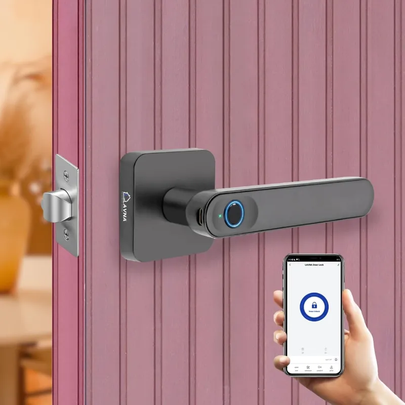 LAVNA Smart Door Lock | 3 Way Unlock | Fingerprint, Mobile app, Key Access Suitable for 28 mm to 55mm Wooden Door fit with Right N Left Door Handle Rs. 2999