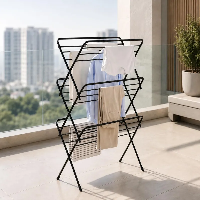 Lifelong Foldable Alloy Steel Cloth Drying Stand for Balcony|3-Tier Heavy Duty Laundry Rack for Indoor & Outdoor|Portable Standing Clothes Dryer with Rs. 999