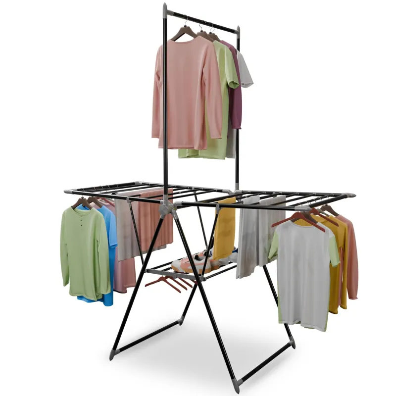 Lifelong Foldable Clothes Drying Stand | Heavy-Duty Alloy Steel Laundry Rack for Balcony & Indoor Use | Multi-Level Cloth Hanger with Rods & Shelves Rs. 999