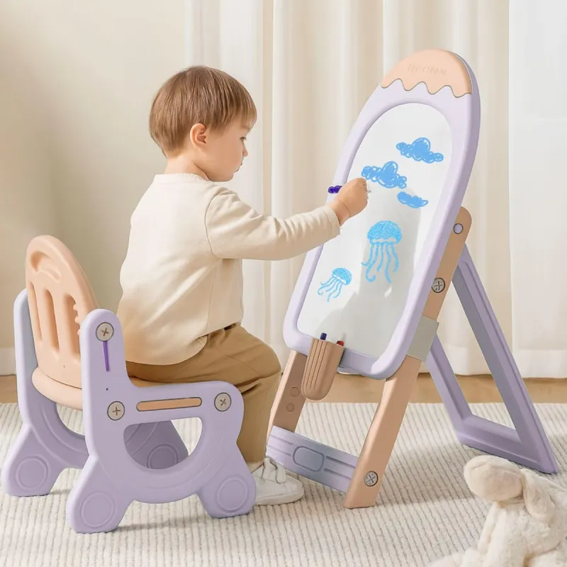 Little Olive Kids Chair and Drawing Board with Easel Plastic Activity Table | Creative Learning Station for Toddlers | Pastel Purple | DIY Assembly Rs. 2499