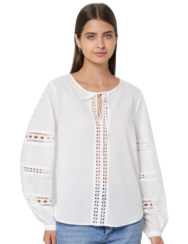Marks & Spencer Women Pure Cotton Broderie Tie Neck Blouse Rs. 528