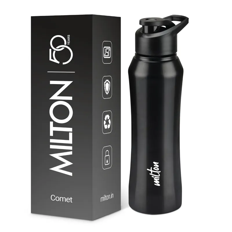 MILTON Comet 1000 Stainless Steel Water Bottle 1000 ml, Single Walled, ISI Certified I Leak Proof Lid, Rust Proof I For School, Office, Gym I Black Rs. 217