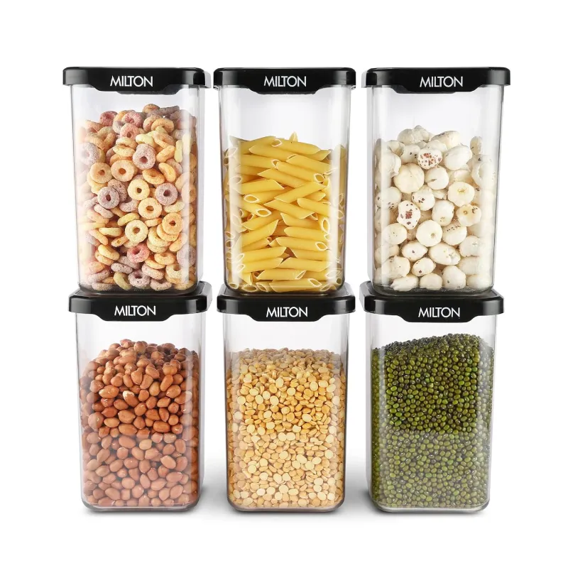 MILTON Square Premium Containers for Kitchen Storage Set of 6 (1100 ml each) Food Grade, BPA Free I Stackable, Transparent I Durable, Multi-purpose, Rs. 499