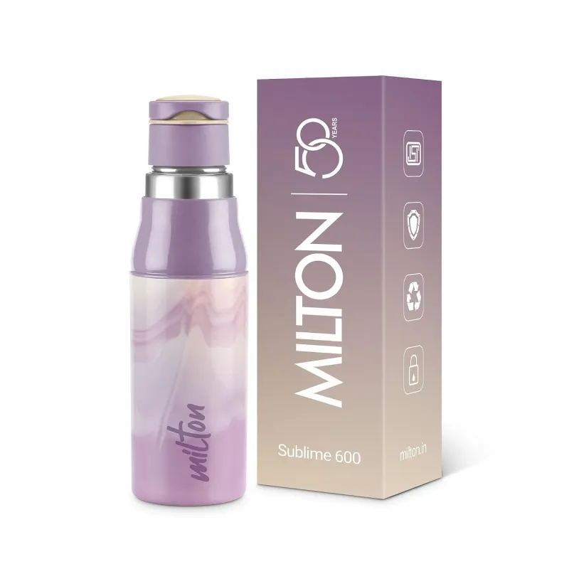 Milton Steel Sublime 600 Thermoware I PU Insulated Water Bottle 500 ml, Leak Proof Flip Top Lid I for Office, Gym, School I Lavender Rs. 350