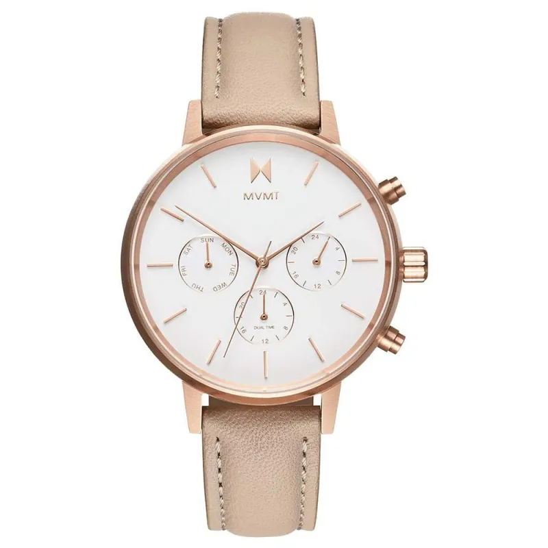 MVMT Nova Qtz Multifunction White Round Dial Women’s Watch|Nude Leather Material|Nude Color Band – D-FC01-RGNU Rs. 3419