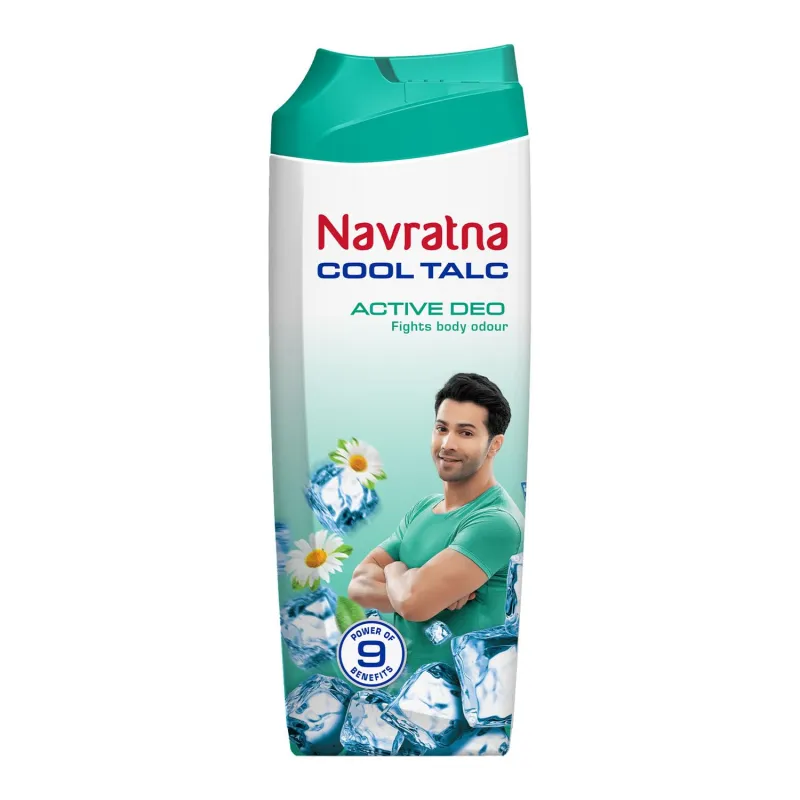 Navratna Cool Talc Active Deo | Talcum Powder | Body Odour Protection & Strong Cooling Effect | Long Lasting Freshness & Fragrance, 400gm Rs. 140