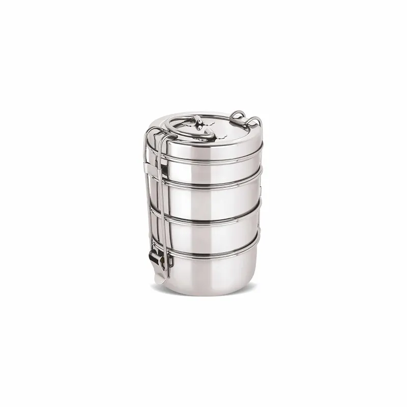 neelam Stainless Steel, 26 Gauge Four Compartment Tiffin Box with Lid, 1500 ml (Tiffin Plate 7×4), Space Saving Handles, Traditional Tiffin Carrier Rs. 289