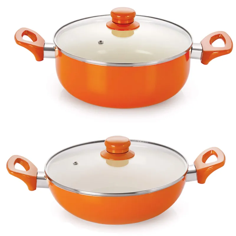 NIRLON Ceramic Cookware Set Kadhai and Casserole with Glass Lid – Set of 2 (Orange) Rs. 1845