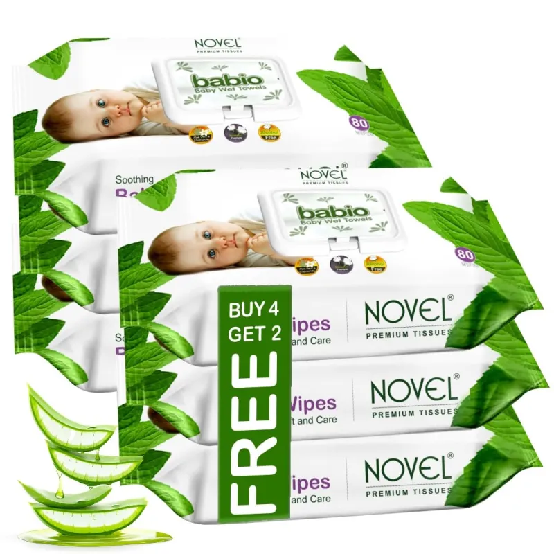 Novel Baby Wet Wipes 80 Wipes x Pack of 6 (480 Wipes) | Aloe Vera, Chamomile, Vitamin E Enriched | pH Balanced, Alcohol, Hypoallergenic & Rs. 239