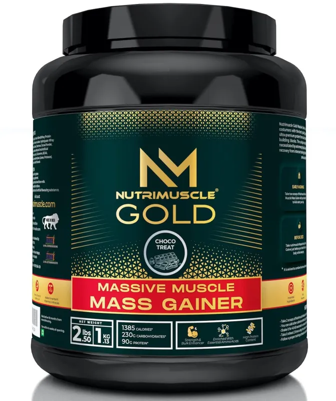 Nutrimuscle Massive GOLD Muscle Mass Gainer – 2.5 Lbs (1.134 Kg) | Choco Treat Flavour | Weight Gainer with Complex Carbs, BCAA, Digestive Enzymes & Rs. 414