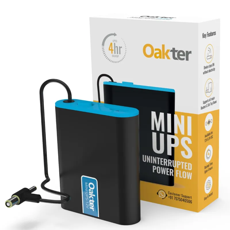 Oakter Mini UPS for 12V WiFi Router Broadband Modem | Backup Upto 4 Hours 2×2000 mAh 14.8 Wh| WiFi UPS Power Backup During Power Cuts | UPS Broadband