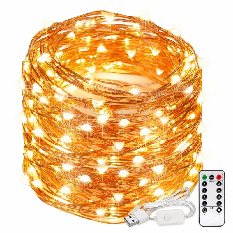 One94Store Fairy Lights 10M 100 LED USB Powered String Lights with 8 Modes Remote Control, Waterproof Warm White Decorative Lights for Diwali, Rs. 99