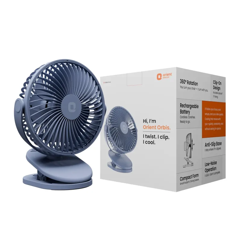 Orient Electric Orbis Rechargeable Personal Fan | 360° Rotation | 1800 mAh Battery | 4 Speed Modes with Timer | Quiet Operation | USB Type-C Charging Rs. 799 Orient Electric Orbis Rechargeable Personal Fan | 360° Rotation | 1800 mAh Battery | 4 Speed Modes with Timer | Quiet Operation | USB Type-C Charging Rs. 799