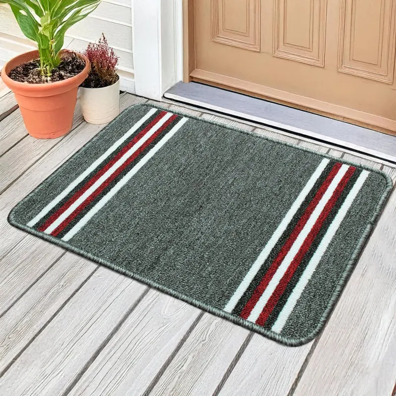 Pack of 1 Nylon Bathroom Mat Anti-Skid Bath Rug | Floor Mat for Bathroom, Kitchen, Bedroom & Office | Light Grey Stripes Design-(37x57cm) Rs. 89