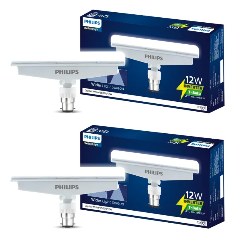 Philips 12W Emergency T-Bulb | Rechargeable Emergency Inverter T-Bulb For Hall & Home | Bulb Base : B22, Colour : Crystal Light, Pack of 2 Rs. 781