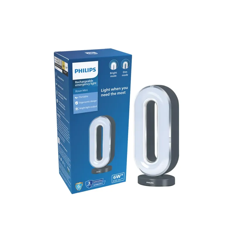 PHILIPS 6W Rover Mini Rechargeable LED Emergency Light | 450 Lumens | 1500mAh Battery | Type-C Fast Charging | 2 Brightness Modes | Up to 1.5H Backup Rs. 549