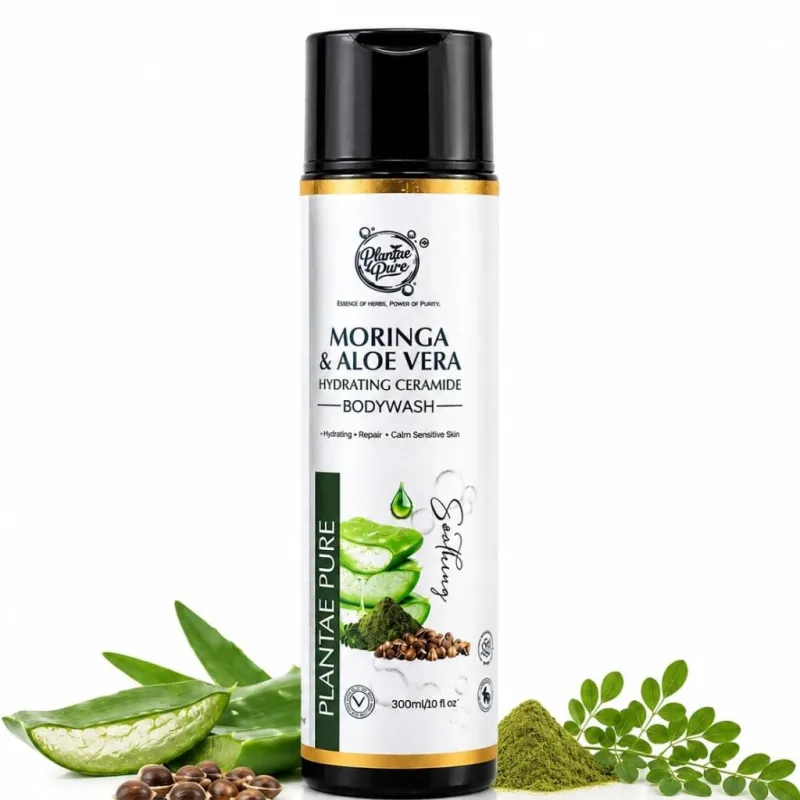 PLANTAE PURE Moringa & Aloe Vera Cream Body Wash with Ceramides, Sulfate-Free Shower Gel, Deep Moisturizing Body Cleanser for Dry & Sensitive Skin, Rs. 289