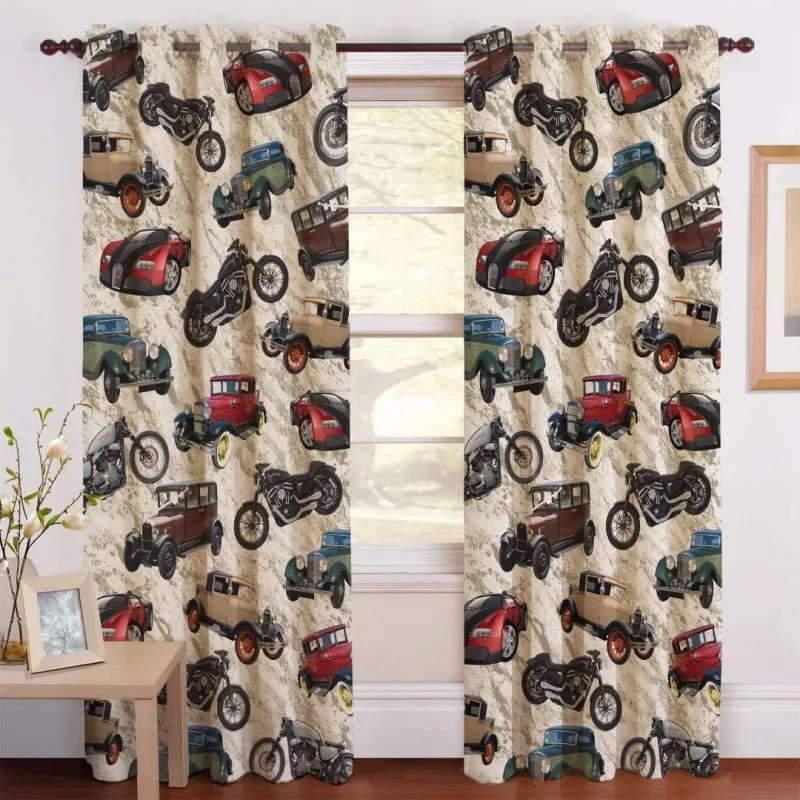 Polyester 3D Digital Printed Beautiful Kids Cartoon Room Curtains (Design- Car&Bike, 4×5 Ft-Window-1 Piece) Rs. 269