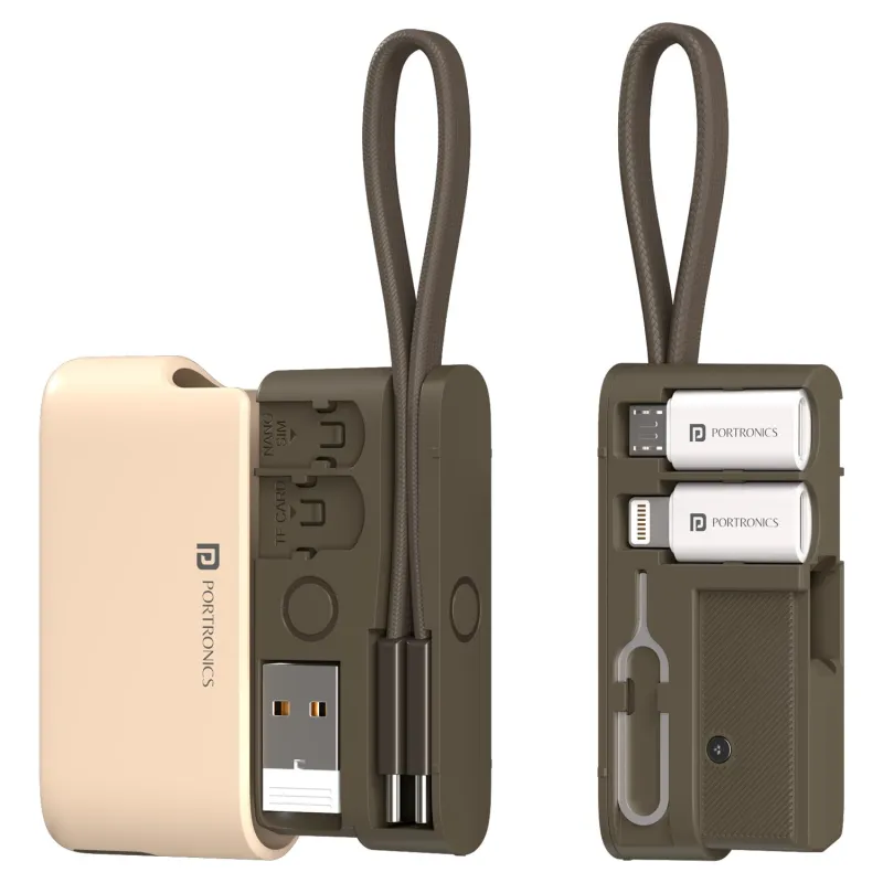 Portronics Snapcase Ultra Multifunctional 8-in-1 Cable & tool Kit, 60W Fast Charging, USB-A, Type-C to Type C, 8-Pin & Micro Adapters, SIM & Micro SD