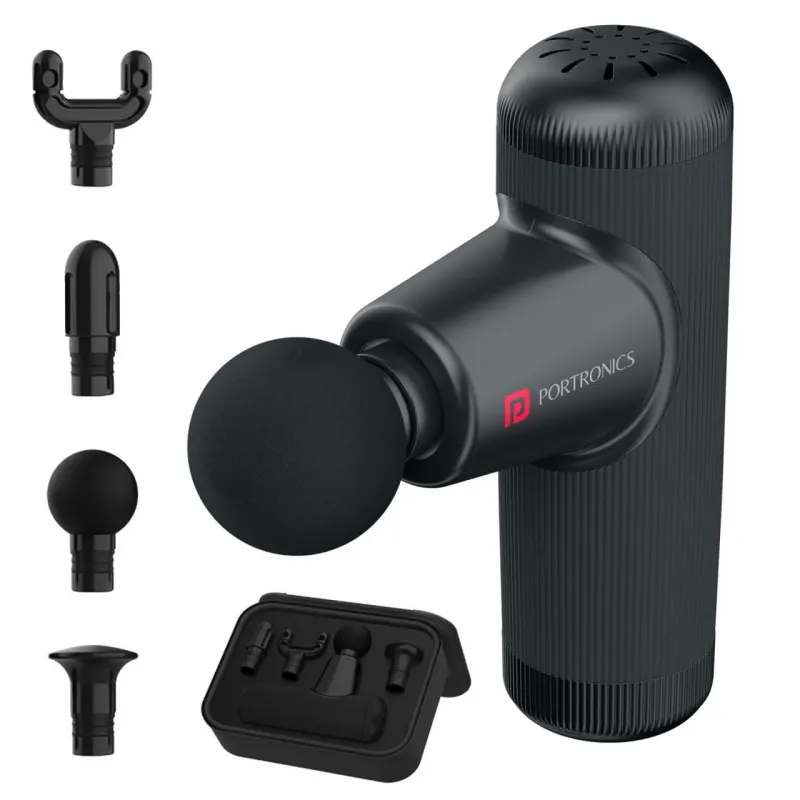 Portronics Zeno Go, Percussion Massage Gun for Pain Relief, Deep Tissue, 4 Speeds & 4 Massage Heads, Cordless, Brushless Motor, Quiet Operation for Rs. 1799