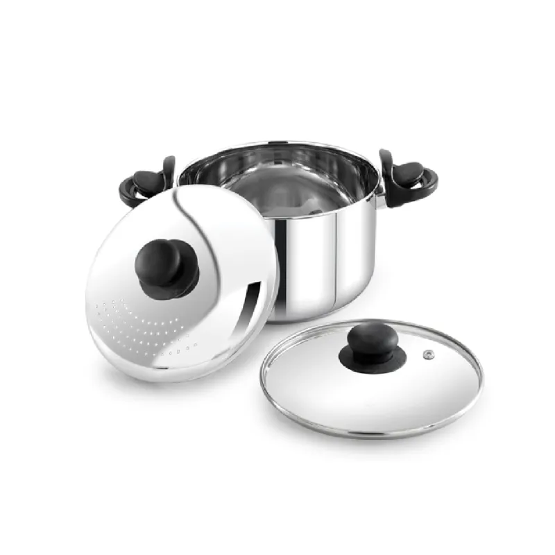 Praylady 3.0L Stainless Steel Strainer Pot with Glass Lid (20 CM) – Induction Base Multi-Purpose Cooking Pot for Rice, Vegetables, Noodles & Pasta Rs. 1188