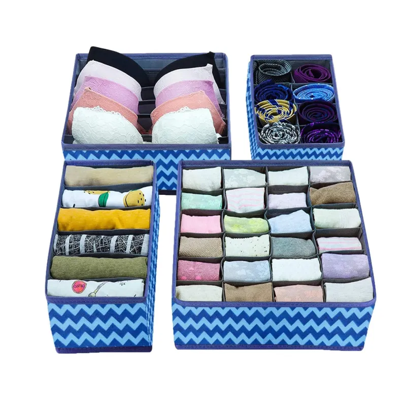 PrettyKrafts 4 Piece Non Woven Foldable Drawer Organizer with Compartments, Wave Blue Rs. 189