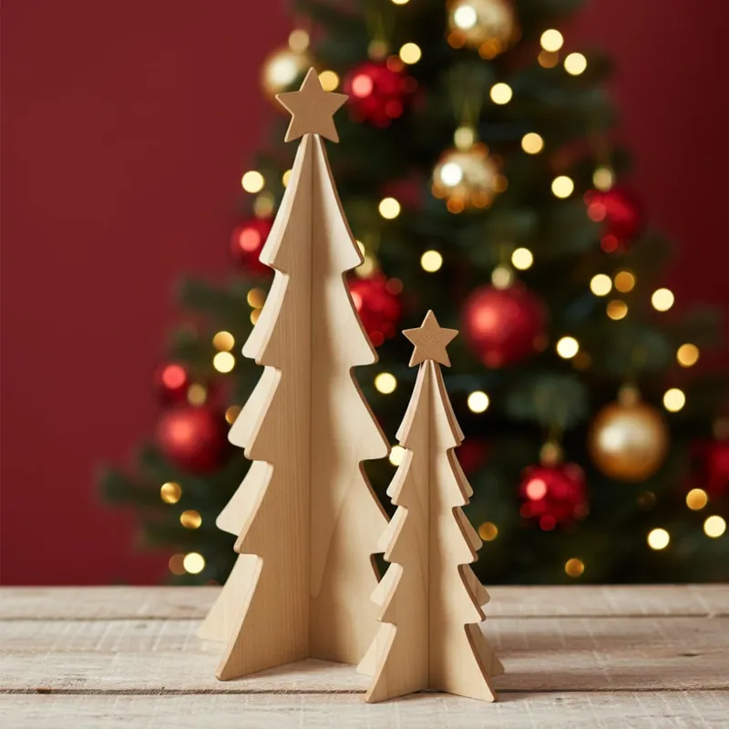 PrettyKrafts Set of 2 MDF Christmas Tree Dcor | Wooden Xmas Tabletop Decoration | Sizes 5x5x9 & 4x4x7 cm | 3mm MDF | Brown Indoor Outdoor Home, Rs. 284