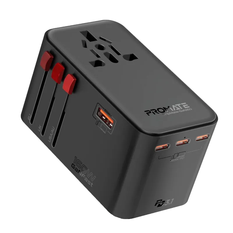 Promate TripMate160W Universal Travel Adapter with 2500W Universal AC Socket, GaNFast™ Technology, Triple PD140 Laptop Charging,All-in-One Charger Rs. 2379