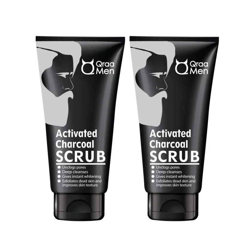 Qraa Men Activated Charcoal Scrub with Essential Oils | For deep cleansing & Glowing Skin | Anti Acne & Blackhead Remover | 100gm X 2 (Pack of 2) Rs. 112