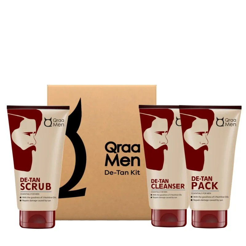Qraa Men De-Tan Kit For Instant Tan Removal | For Skin Lightening & Brightening | Dirt & Blackhead Removal |Tan Removal Face Cleanser, Scrub & Pack | Rs. 212