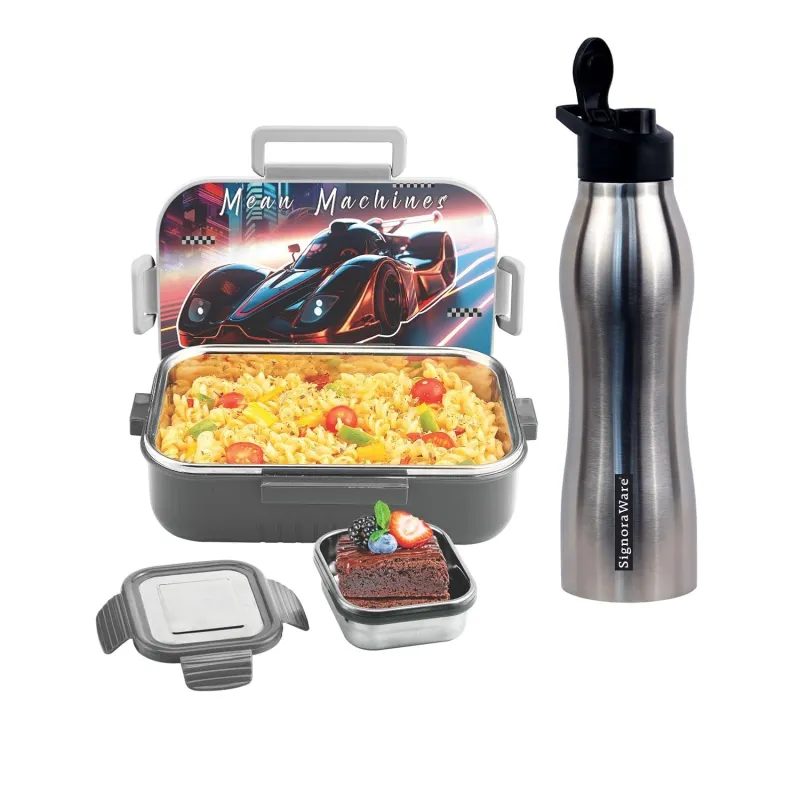 SIGNORA WARE Delight C Chipmunk Stainless Steel Printed Lunch Box Set for Kids | Airtight Clip Lock Lid | Compact & Sleek Size | Great for Picnics & Rs. 505