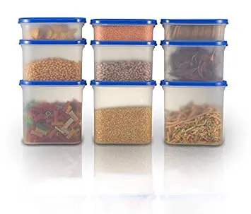 SIMPARTE Modular Airtight Kitchen Storage Container Set with Plain Lid 1800ml x 3, 1200ml x 3, 525ml x 3 (Peppy Blue, Set of 9) Rs. 317