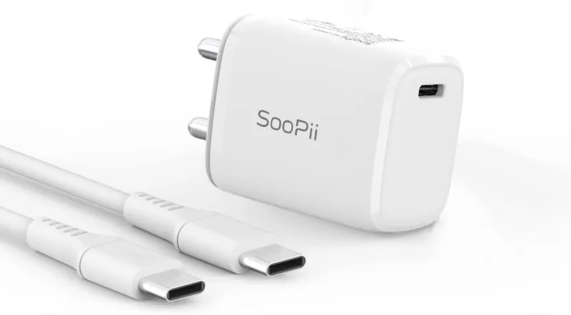 SooPii PD10 20W PD Fast Wall Charger with Type-C to Type-C Cable | Smart IC Protection, Auto Detection & Corrosion Resistant Pins | Compatible with Rs. 275