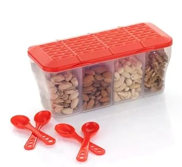 SORATH 4 in 1 Multipurpose 4 Section Kitchen, Fridge Storage Airtight Container Set for Vegetables, Dryfruits, Spices, Groceries, and Pickles with 4 Rs. 70
