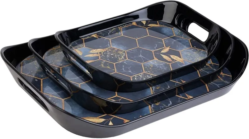 SORATH Set of 3 Printed Plastic Serving Trays | Multipurpose Kitchen & Dining Serving Set | Lightweight, Durable, Easy to Clean Trays for Snacks, Rs. 140