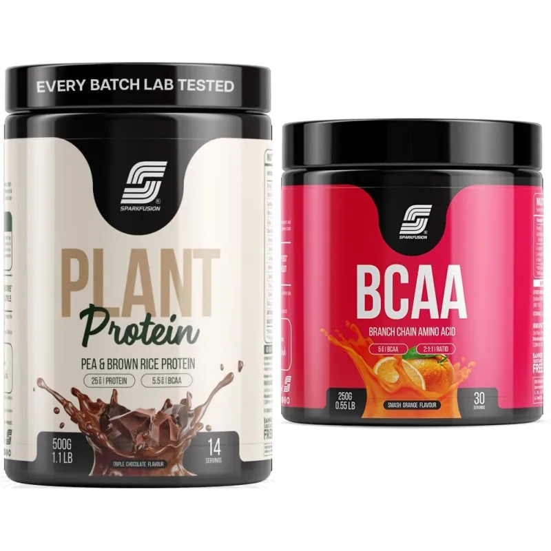 Sparkfusion Plant Protein Powder| Isolated Pea & Brown Rice Protein|25 gm Protein & All Essential | Sparkfusion BCAA Pure-Amino -250 gm (30 Servings) Rs. 1275