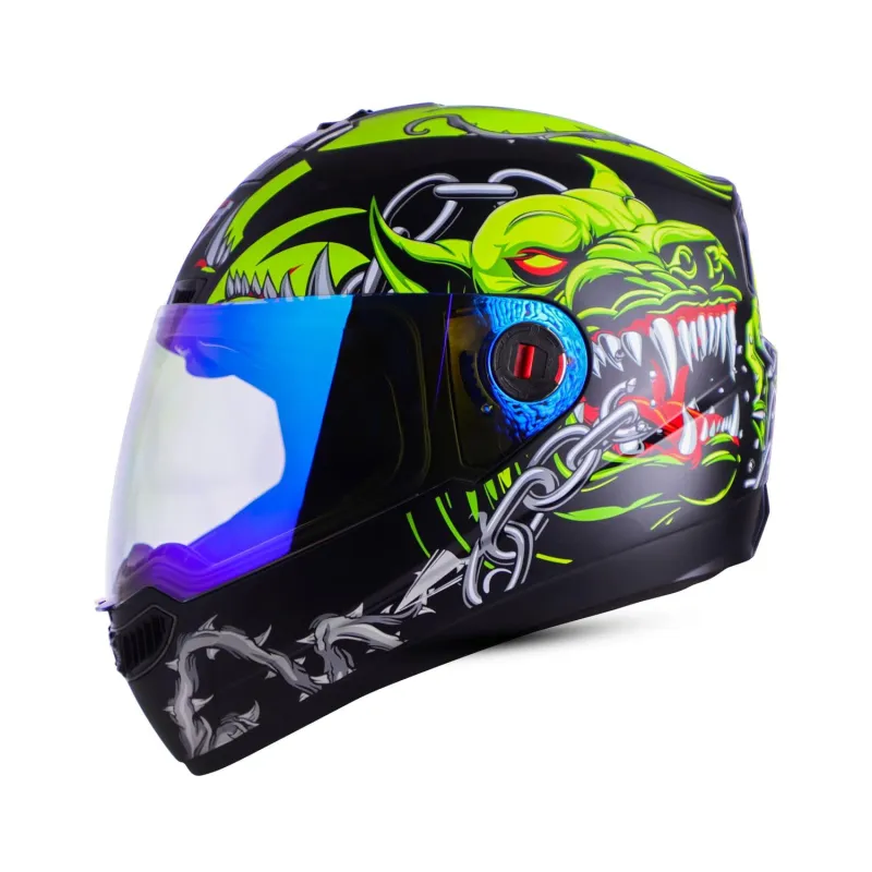Steelbird SBA-1 Angry Dog ISI Certified Full Face Graphic Helmet for Men and Women (Medium 580 MM, Glossy Black Neon with Night Vision Blue Visor) Rs. 2519