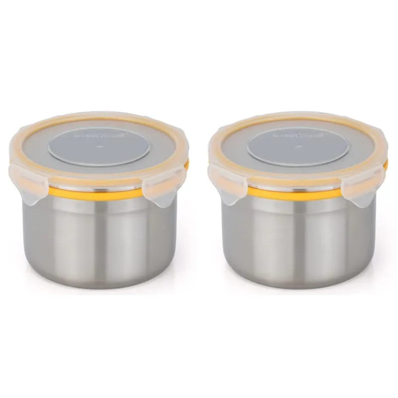 STEELLOCK Stainless Steel Airtight Container| Leak Proof Tiffin Lunch & Storage Boxes | SL-1303-set of 2, 700ml each, Yellow Rs. 252