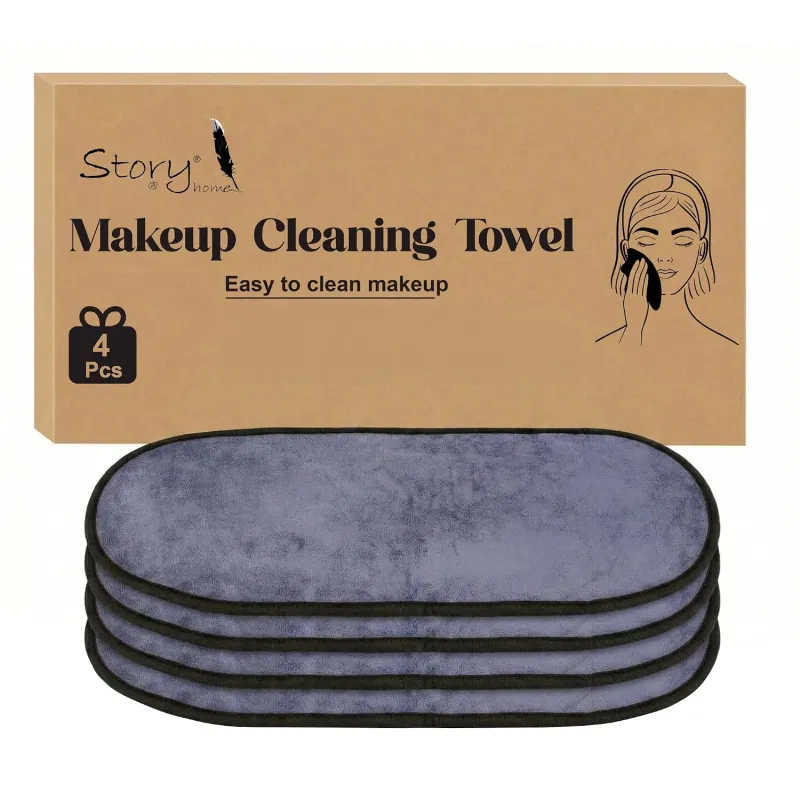 Story@Home Makeup Remover Towel 4 Pack, Korean Skincare Microfiber Face & Hand Towel, Reusable Makeup Remover Pads, Washable Ultra Soft Facial Rs. 379