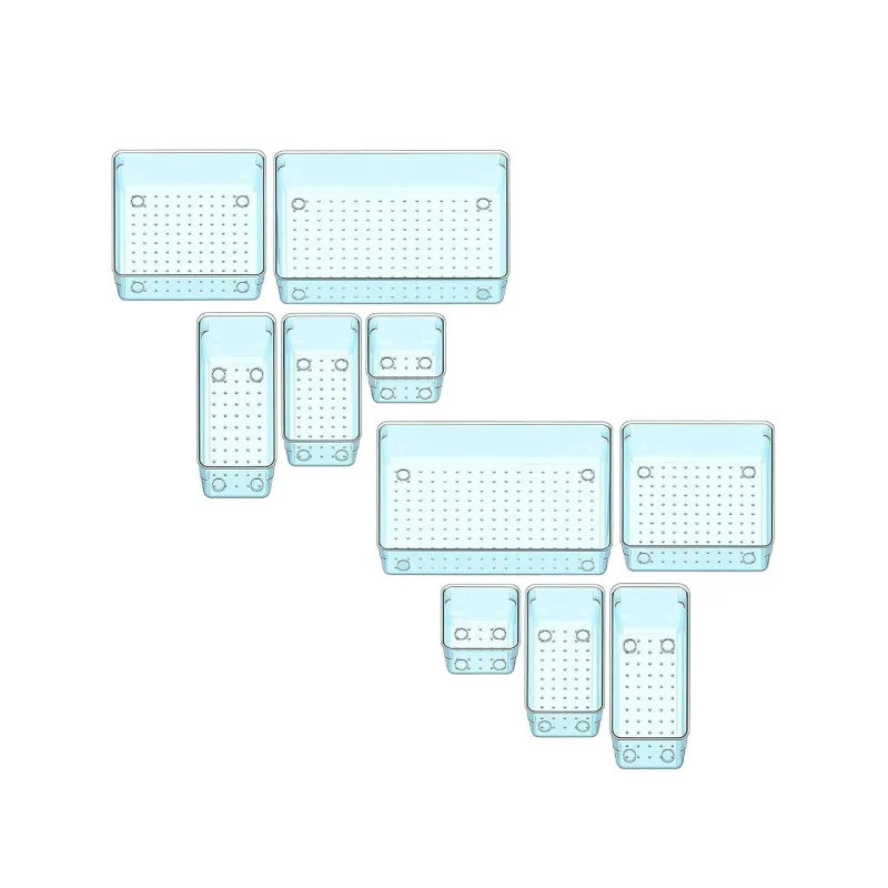 Sulfar 10pcs Bathroom Drawer Tray Dividers Plastic Vanity Organizers Storage Bins For Makeup Dresser Tray (2S+4M+2L+2XL) Blue Rs. 640