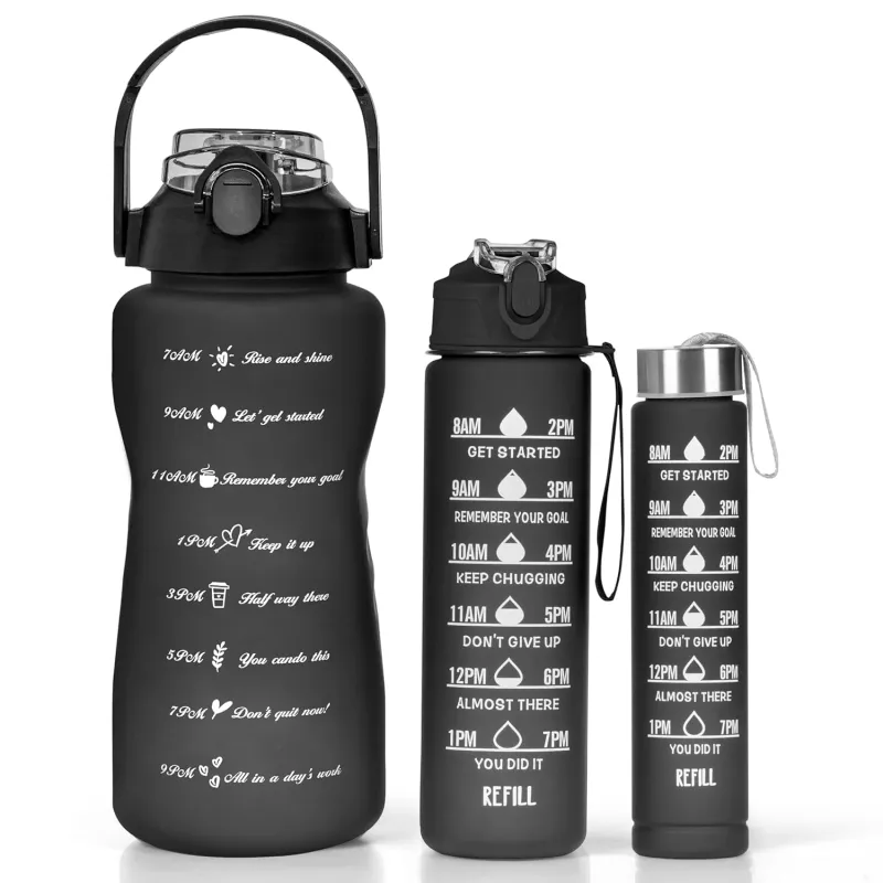 TEKCOOL Water Bottle – 3Pcs 2L,750ml & 300ml Light-weight, Leak-proof, BPA-free Motivational Water Bottle Sipper, Time Marker & Mobile Holder for Rs. 290